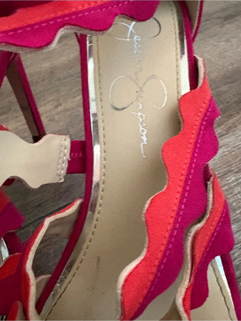Jessica Simpson Pink and Coral Scalloped High Heel Sandals